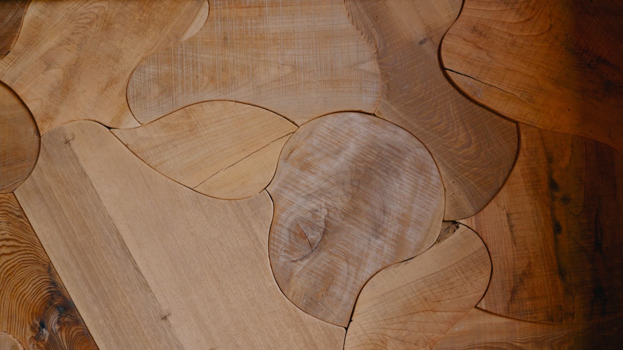 Detail of repurposed wood joinery on the reception counter